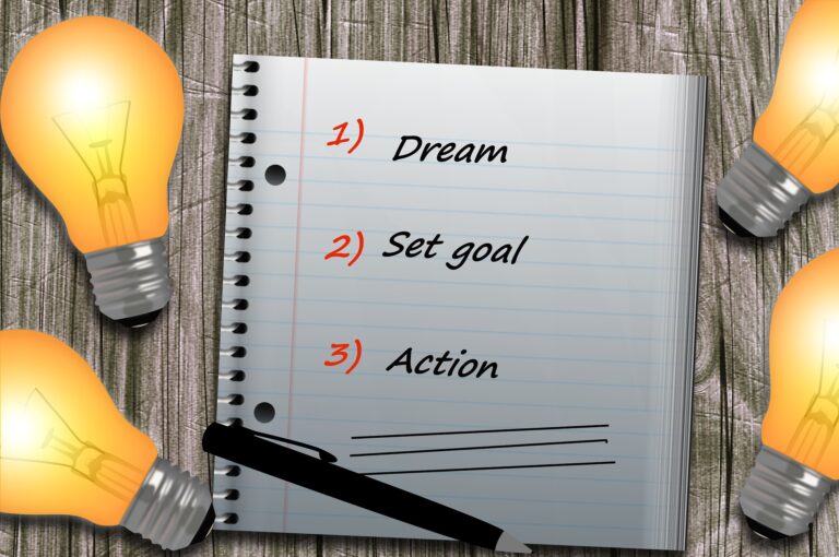 List showing dream, set goal, action